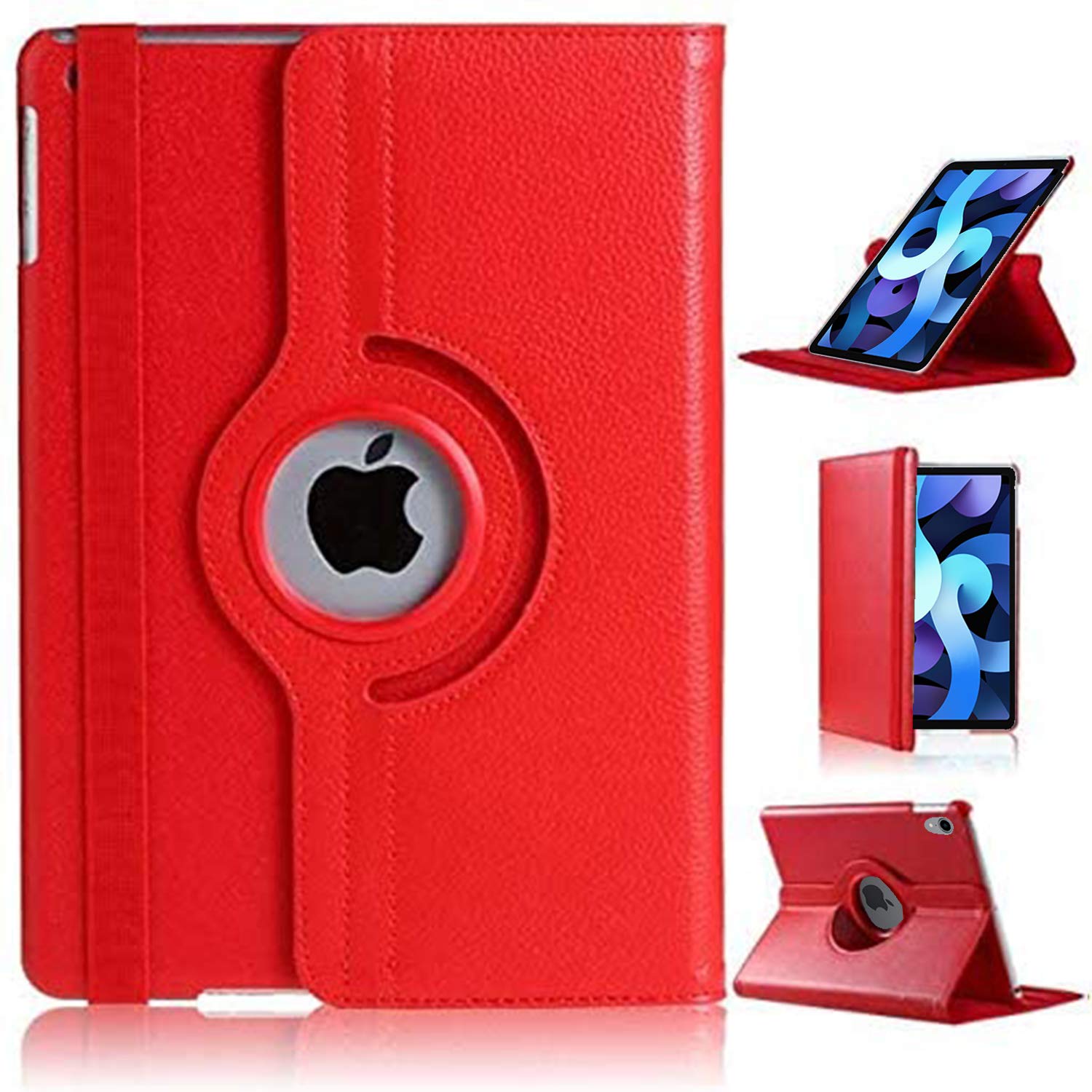 For iPad Air 11 (M4 2026/M3 2025/M2 2024) Case/iPad Air 10.9 4th 2020/5th 2022 Generation 360 Rotating Stand Multi-Angle Viewing Auto Wake/sleep Smart Folio Kids Friendly Protective Cover (RED)