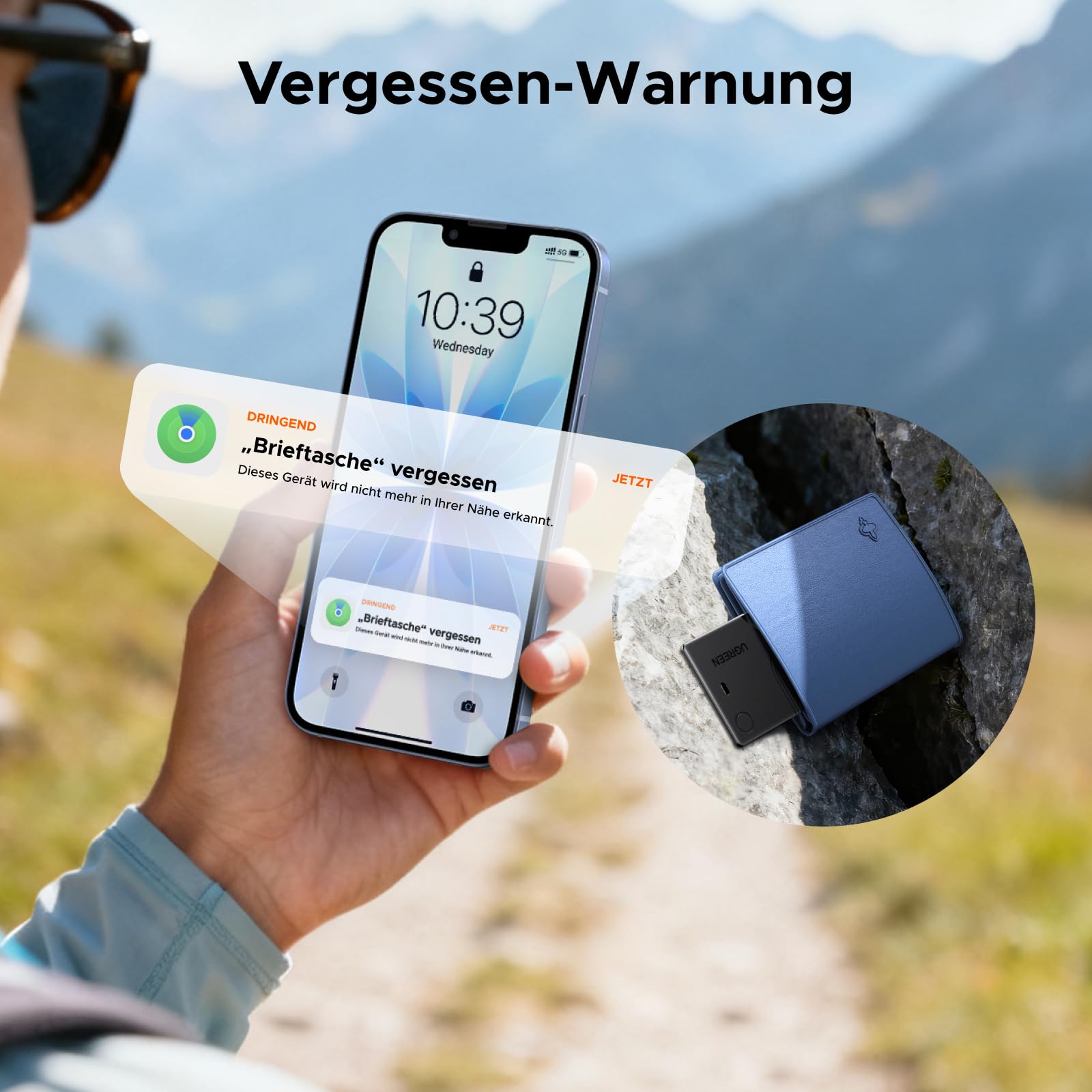 UGREEN FineTrack Slim kompatibel mit Apple Find My (nur iOS), Bluetooth Tracker Karte bis zu 7 Jahre Batterielebensdauer, 100dB Piepton, Geldbörsenfinder für Reisepass, Wallet, Rucksack (1 Pack) 6