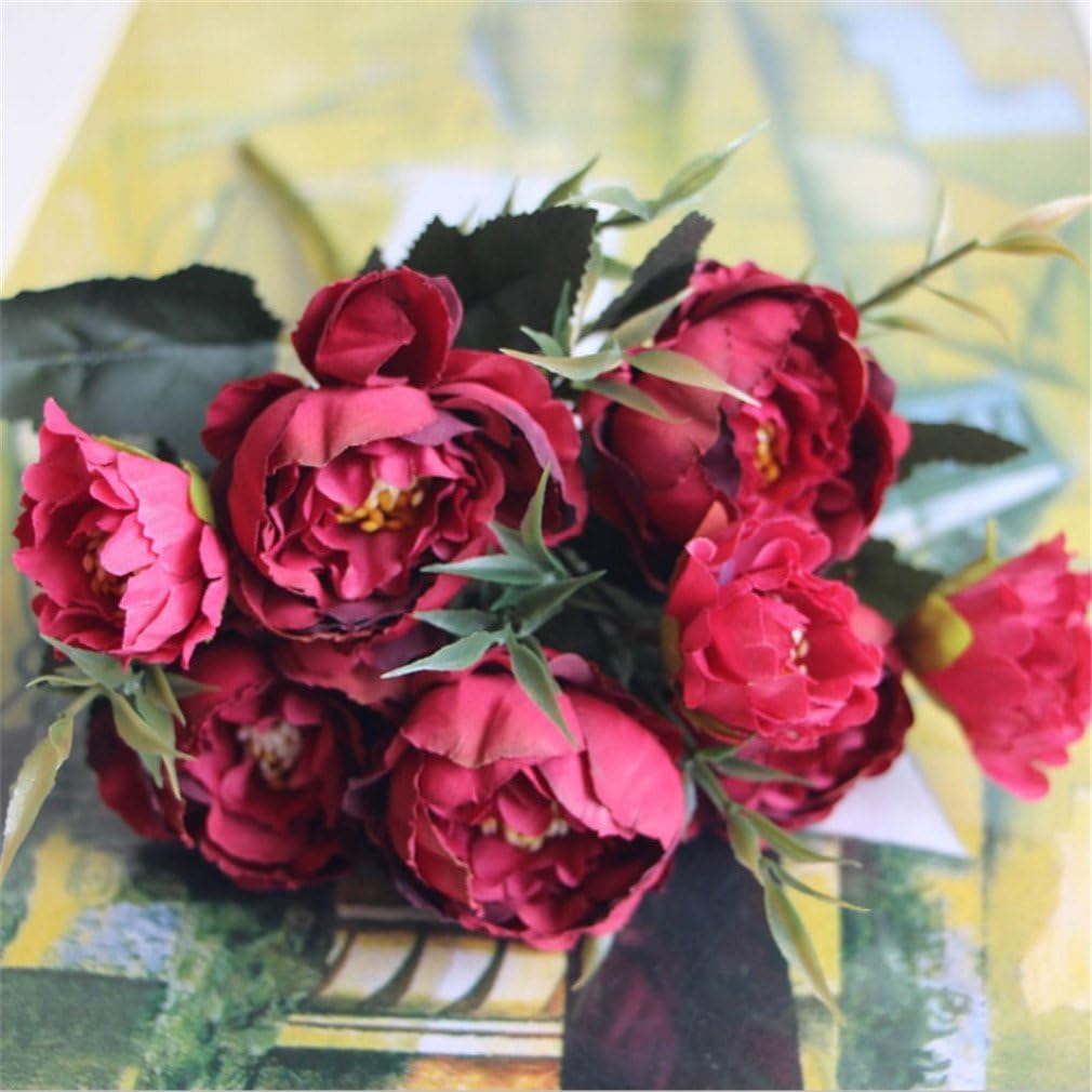 1 Bouquet Wedding Peony Artificial Silk Flower Bouquet Home Decoration Flowers Red