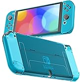 RHOTALL 3 in 1 Protective Blue Clear Case Cover for Nintendo Switch OLED, Dockable Skin for Switch OLED and Controller, Comfort Grip Shell with Shock-Absorption and Anti-Scratch Design