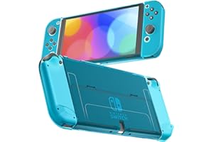 RHOTALL 3 in 1 Protective Blue Clear Case Cover for Nintendo Switch OLED, Dockable Skin for Switch OLED and Joy Con Controller, Comfort Grip Shell with Shock-Absorption and Anti-Scratch Design