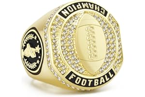 GXIIETEM 1-12 Pack MVP Football Baseball Basketball Soccer Champion Ring Championship Rings Most Valuable Player Football Baseball Basketball Soccer Gold Award Trophy Medals Ring with Display Case and Holder