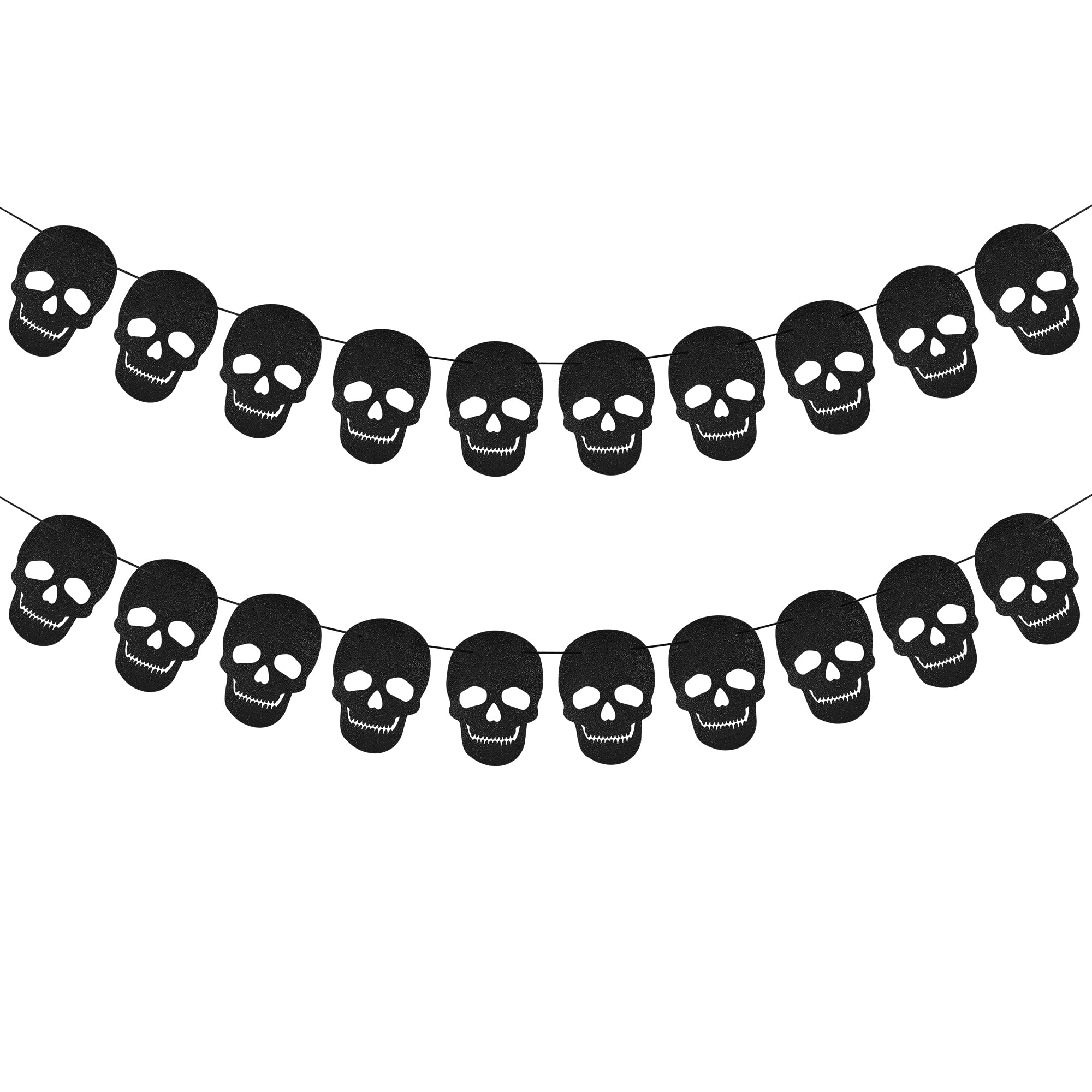 Photo 1 of 2 Pack Black Skull Garland Banner Spooky Skeleton Halloween Garland Banner for Skull Gothic Theme Birthday Party Decorations