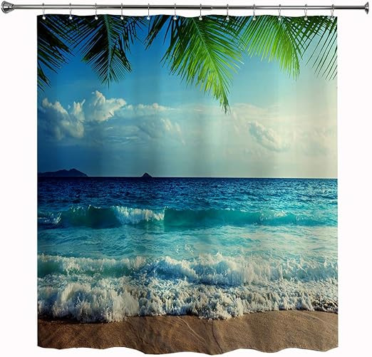Amazon Com Hiyoo Bathroom Beach Theme Shower Curtain With Hooks