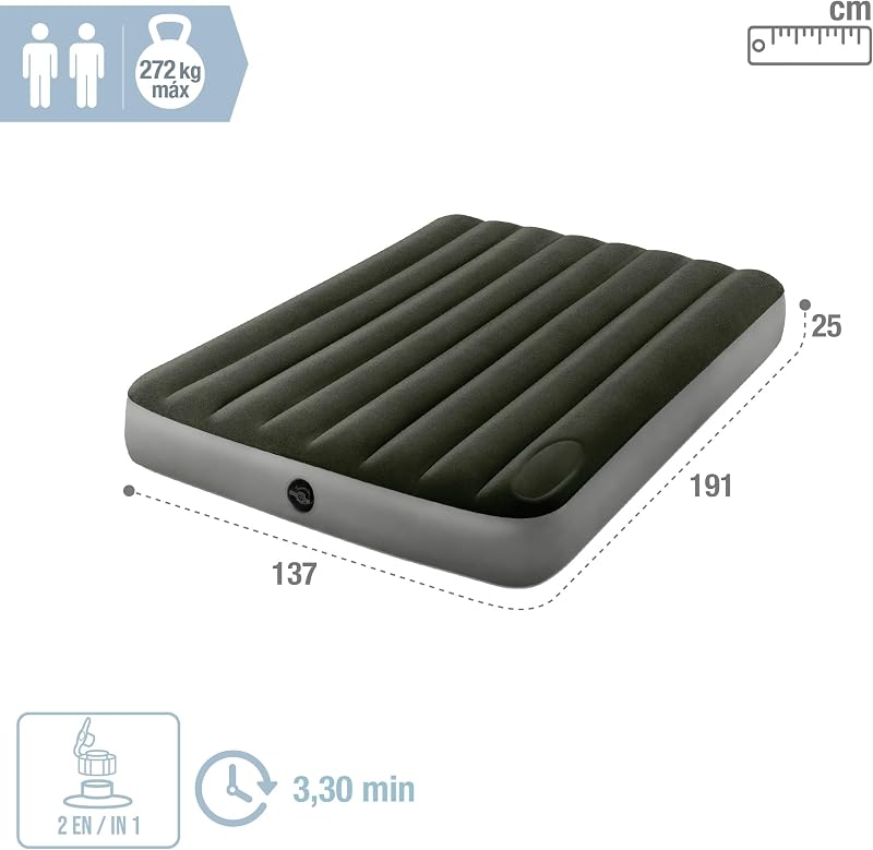 64762 - Colchão insuflável de 2 lugares com bomba de pé Fiber-Tech Downy, mede 137 x 191 x 25 cm