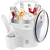 Insulated Ice Bucket with Lid & Scoop-XL Double-Walled, bar Essentials for Entertaining, Holiday Party, Stainless Steel Wine Chiller, Beverage Tub with Handle, Bottle Opener, Great Gift(White)