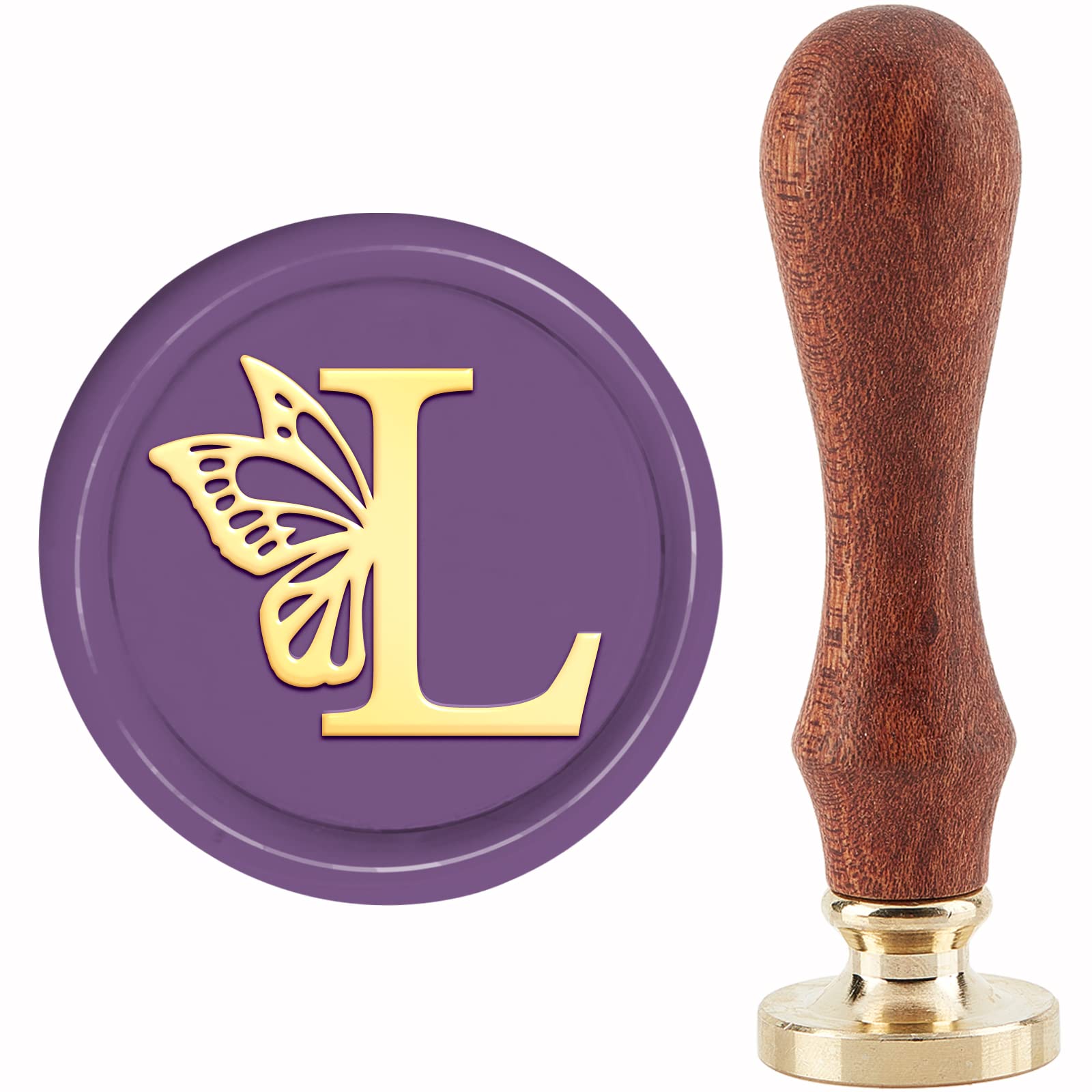 CRASPIRE Wax Seal Stamp Initials L Butterfly Wing Vintage Sealing Stamp 30mm/1.18inch Removable Brass Head Sealing Stamp with Wooden Handle for Gift Invitations Greeting Cards Wrap