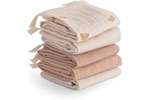 mushie Muslin Organic Cotton Washcloths 5-Pack (Rainbow Combo) | Soft Wipes for Baby Cleanups and Bathing