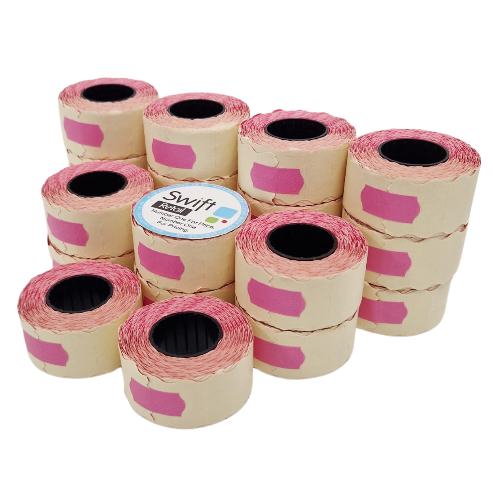 Swift 26 x 12 mm Price Gun Labels Pink 20 Rolls 20,000 Stickers CT4 Wavy Edge Pricemarking Tags Fits Many Pricing Labellers โ image 1