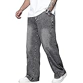 QGRSWBC Men's Baggy Jeans Wide Leg Hip Hop Pants Irregular Sutures Loose Fit Trousers Streetwear
