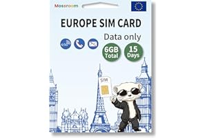 MOSSROAM Data SIM Card for Europe Travel 15 Days 6GB Total for Unlocked Phones,Easy Activation 4/5G High-Speed Communication, Coverage of All European Countries