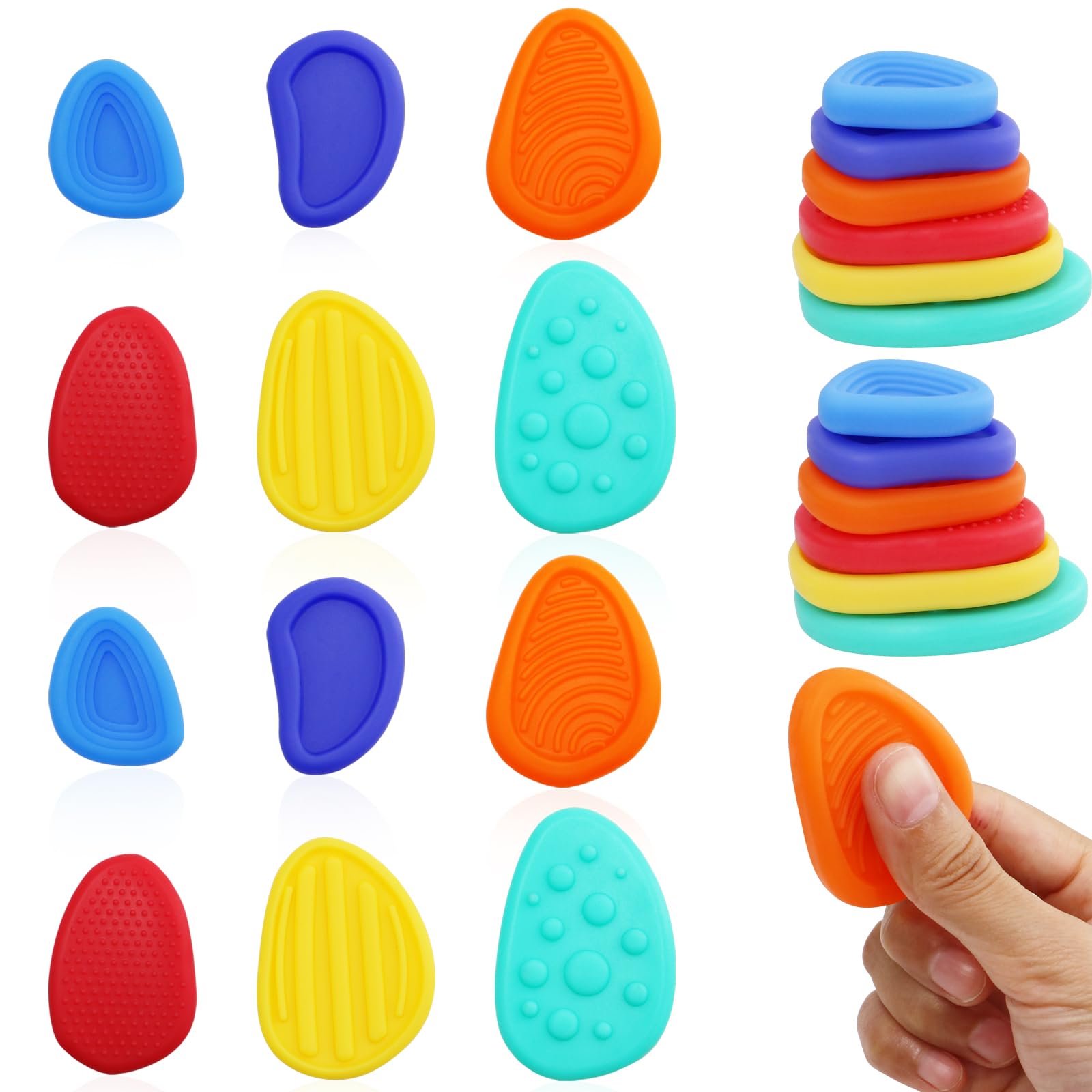 Sensory Fidget Toys 12 Pack - Textured Worry Stones for Anxiety and Stress Relief, Quiet Calming Toys for Classroom, Kids with Autism, ADHD, and Adults