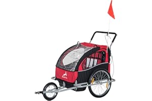 HOMCOM Aosom Elite Three-Wheel Bike Trailer for Kids Bicycle Cart for Two Children with 2 Security Harnesses & Storage, Red