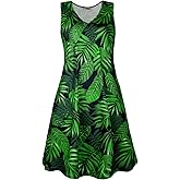Ivicoer Women's Summer Beach Dresses V-Neck Floral Printed Tank Swing Dress Plus Size with Pocket(L-5XL)