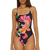 Trina Turk Womens Poolside One Piece Swimsuit, Floral Print, Adjustable, Bathing Suits for Women