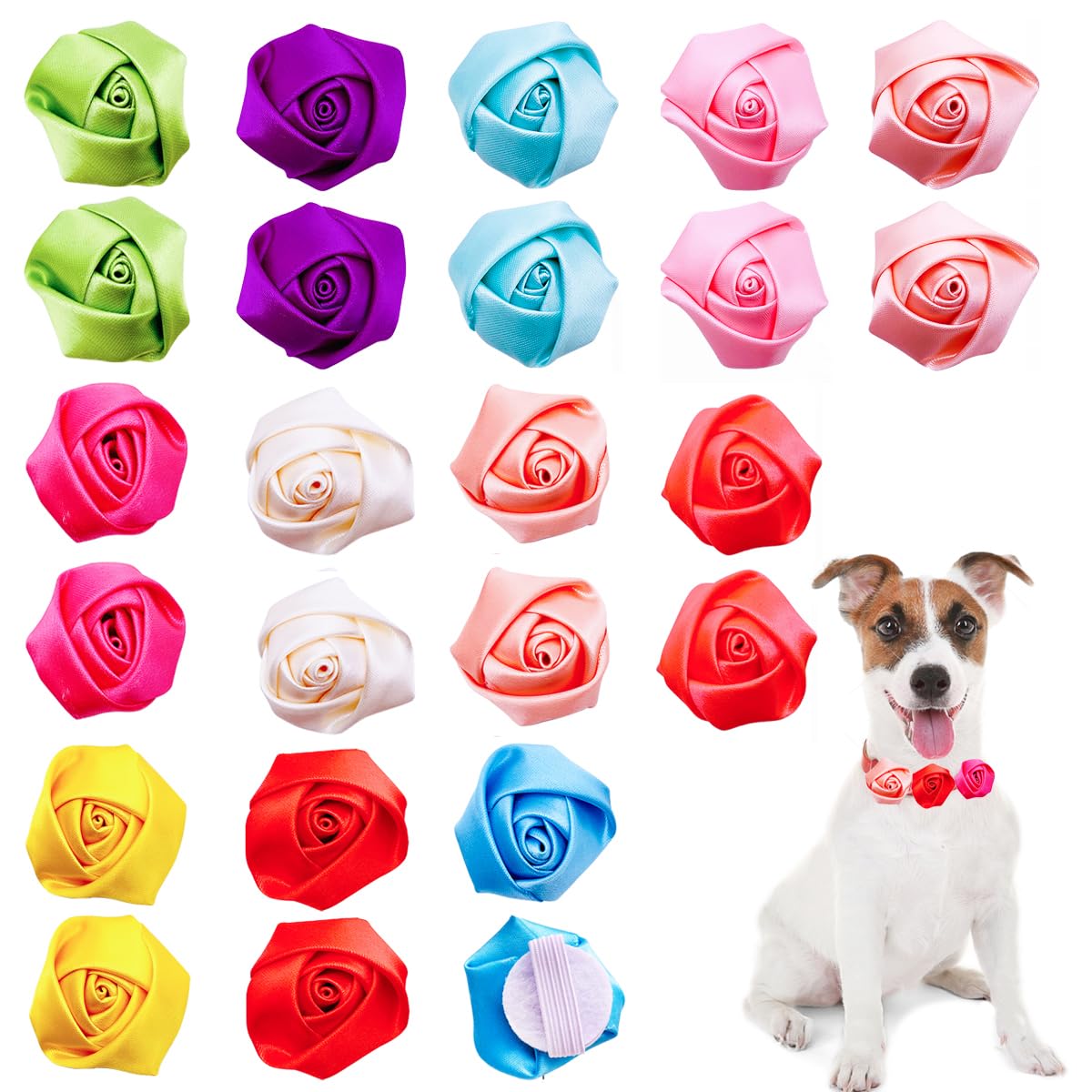 BIPY Small Dogs Collar Flowers Bows Puppies Cats Floral Collar Charms Accessories Slides Detachable Grooming Attachment for Costume Birthday Wedding Festival (24pcs Rose)