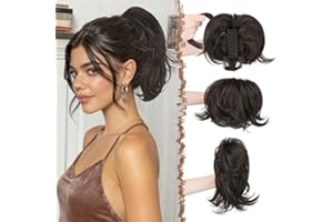 FESHFEN Claw Clip Short Ponytail Extensions - DIY Bendable Metals Fluffy Messy Bun Hair Piece Straight Synthetic Hairpieces P