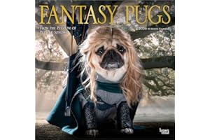 Fantasy Pugs OFFICIAL | 2026 12 x 24 Inch (Hanging) Monthly Square Wall Calendar | Foil Stamped Cover | Plastic-Free | BrownTrout | Funny Animals Dogs