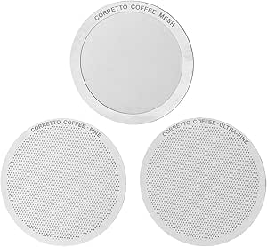 Corretto Set of 3 Reusable Filters for use in AeroPress Coffee Maker, includes Fine, Ultra-Fine, and Mesh filters