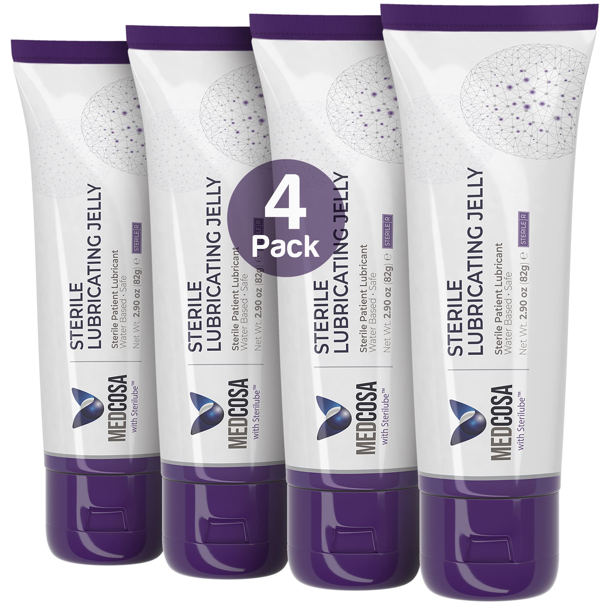 Medcosa Sterile Lube | Surgical Lube | Bacteriostatic | Water Based Lubricating Jelly | Medical Lubricant [4 x 82g] Flip Top Tube