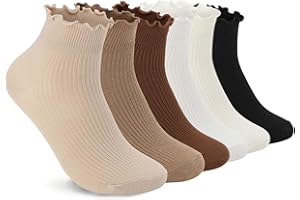 DarkCom 6 Pairs Women's Ruffle Socks Cute Ankle Socks Super Soft Breathable Cool Frilly Socks For Mary Jane Shoes