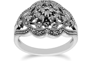 Gemondo Sterling Silver 925 Art Nouveau with Cluster Prong Set Marcasite Filigree Classic Statement Ring Size 5, 6, 7, 8, and 9