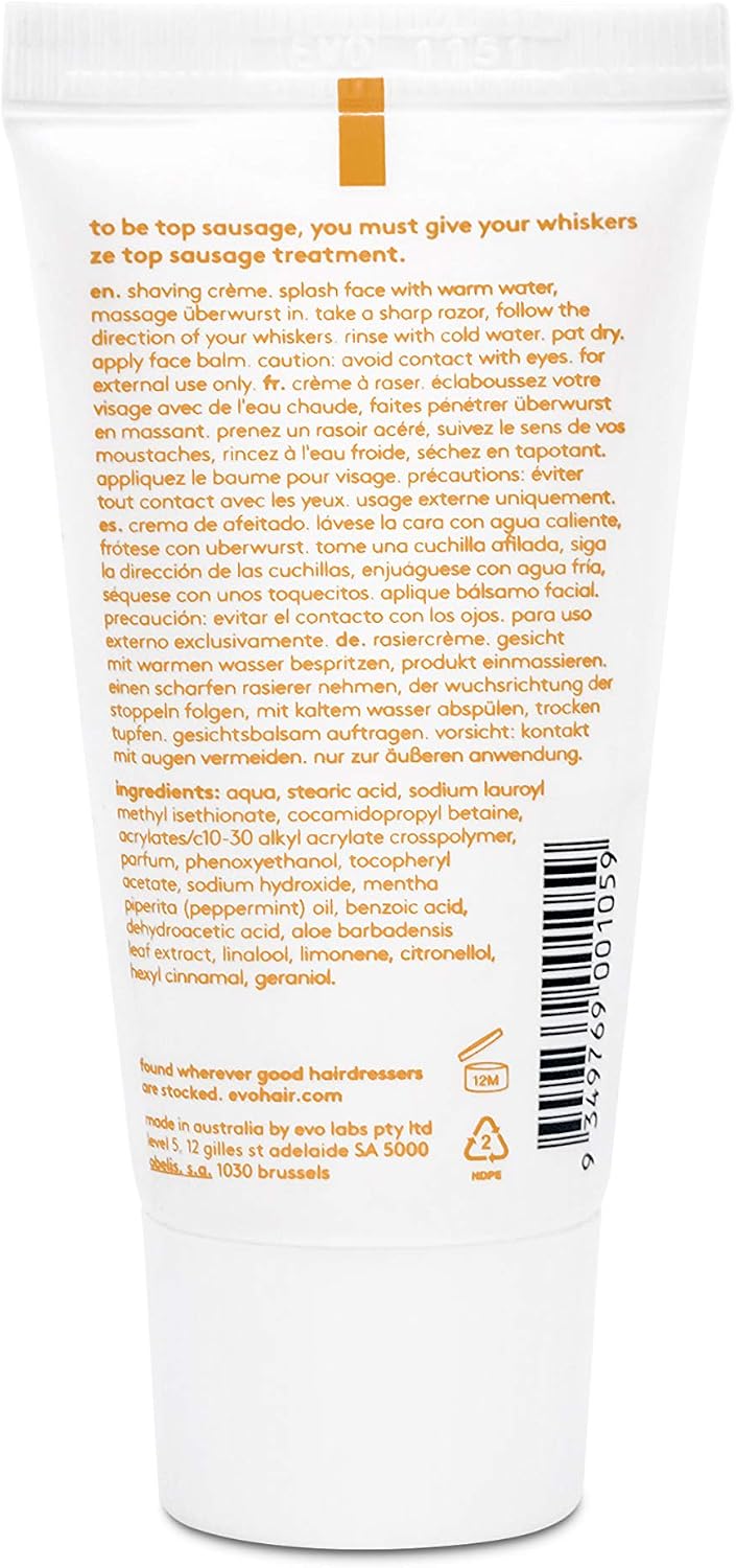 Evo Uberwurst Moisturising Vegan Shaving Cream for Men Soothing for Sensitive/All Skin Types, Reduces After-Shave Burn, 30 mL - Image 3