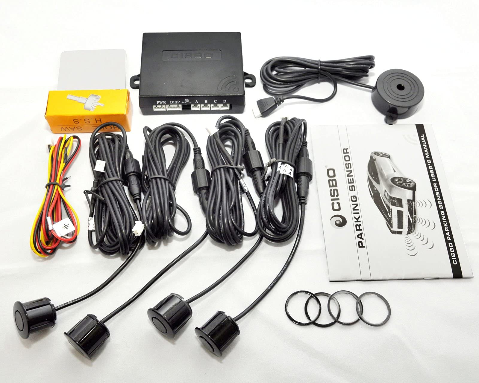 CISBO PARKING REVERSE SENSORS 4 SENSORS AUDIO BUZZER ALARM CANBUS KIT (Matt Black)