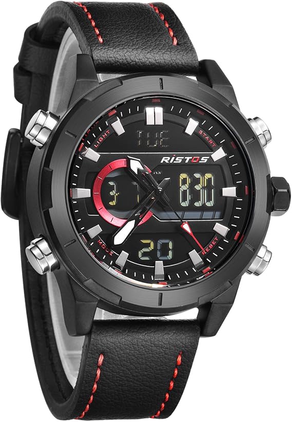 Amazon Ristos 腕時計 メンズ アナログ デジタル スポーツ ウオッチ 多機能 クロノグラフ 日付曜日 ブラック 時計 メンズ腕時計 腕時計 通販