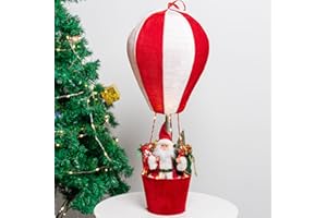 VISFLAIR 24.4 Inch Christmas Musical Santa Claus's Special Delivery Hot Air Balloon, Hanging Christmas Decoration with Warm Lights, Indoor Outdoor Xmas Holiday Decor-Red