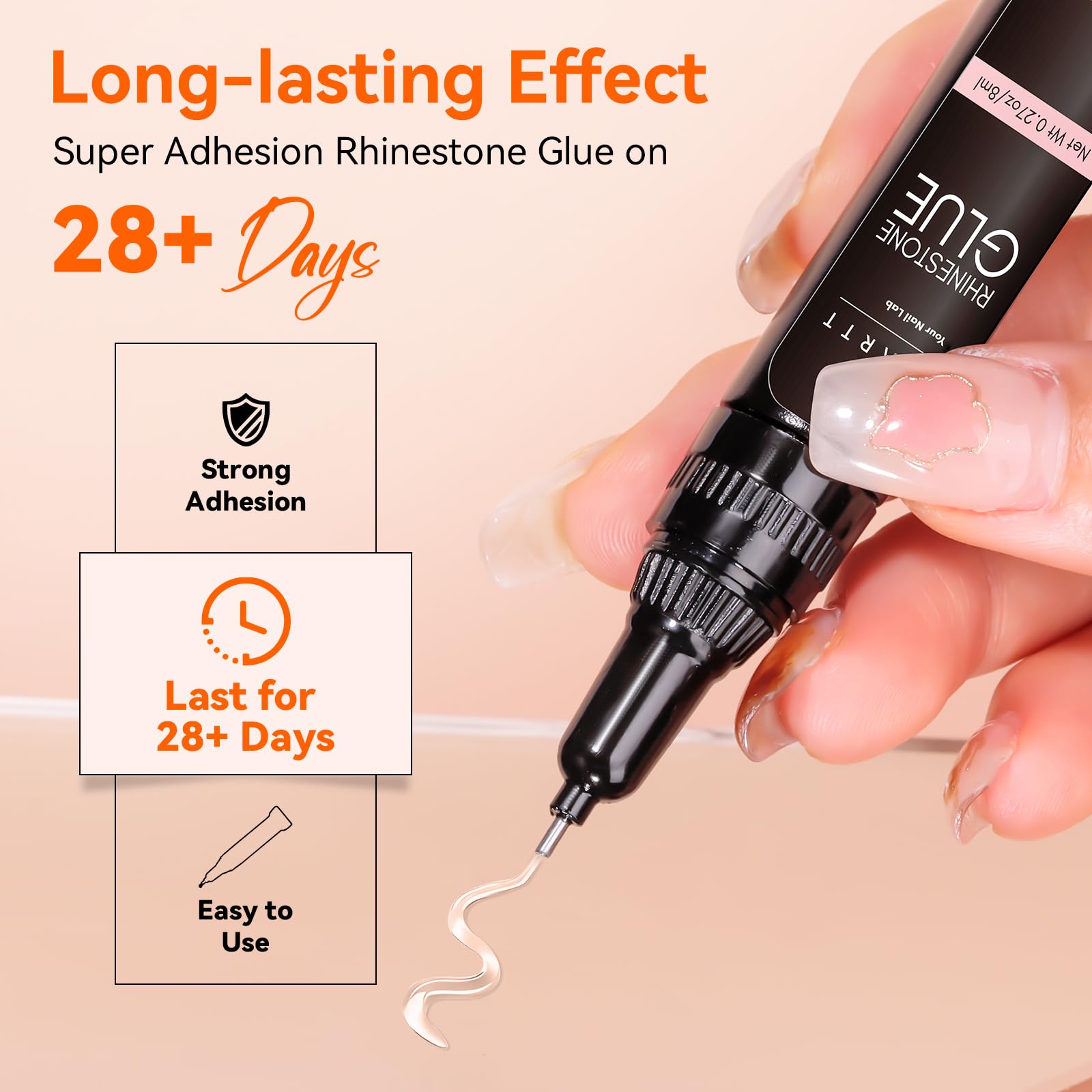 Makartt Nail Rhinestone Glue Gel, Upgrade Gel Nail Glue with Brush Pen Tip Super Strong Adhesive Precise for Nail Charms Crystals Rhinestone Beads Flower 3D Decorations 8ml*2 - Image 6