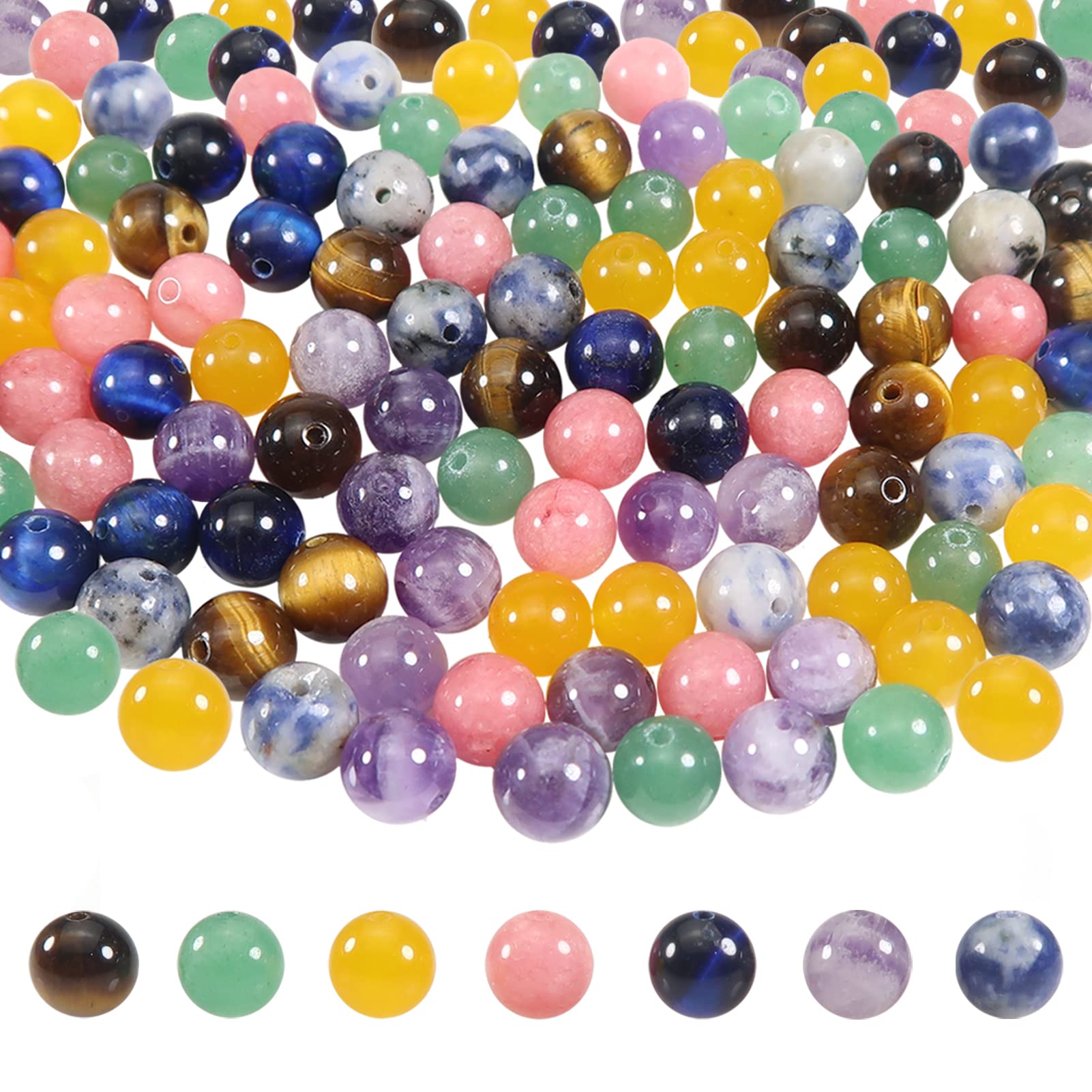 TOAOB 100pcs Natural Stone Beads Round Crystal Gemstone Bead 6mm for Jewellery Making