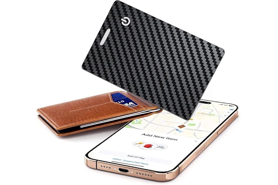 [Apple MFi Certified] Wallet Tracker Card with Apple Find My (iOS Only) Rechargeable Air Tracker Tags Bluetooth Wallet Finder IP68 Waterproof GPS Tracker Item Finder for Keys, Bags, Passport Black