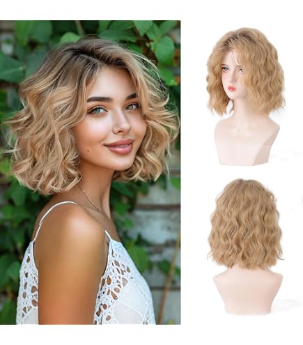 Amazon.com : Short Ombre Blonde Wavy Wig for Women 14 Inch