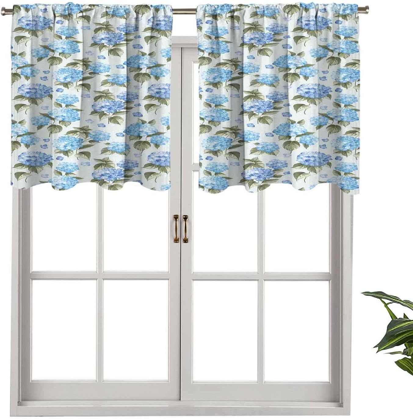 Hiiiman Cortinas opacas con cenefa de hortensias con bolsillo para