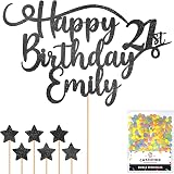 Cakeshop Personalised Happy Birthday Glitter Cake Topper - Black Name & Age