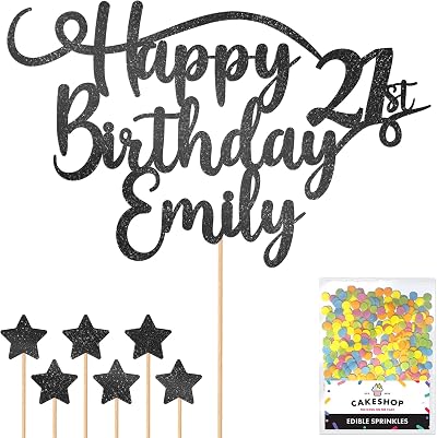 Cakeshop Personalised Happy Birthday Glitter Cake Topper - Black Name & Age