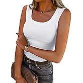 Women’s Wide Strap Ribbed Tank Tops Slim Fit Scoop Neck Sleeveless Camisole Basic Trendy Y2k Top