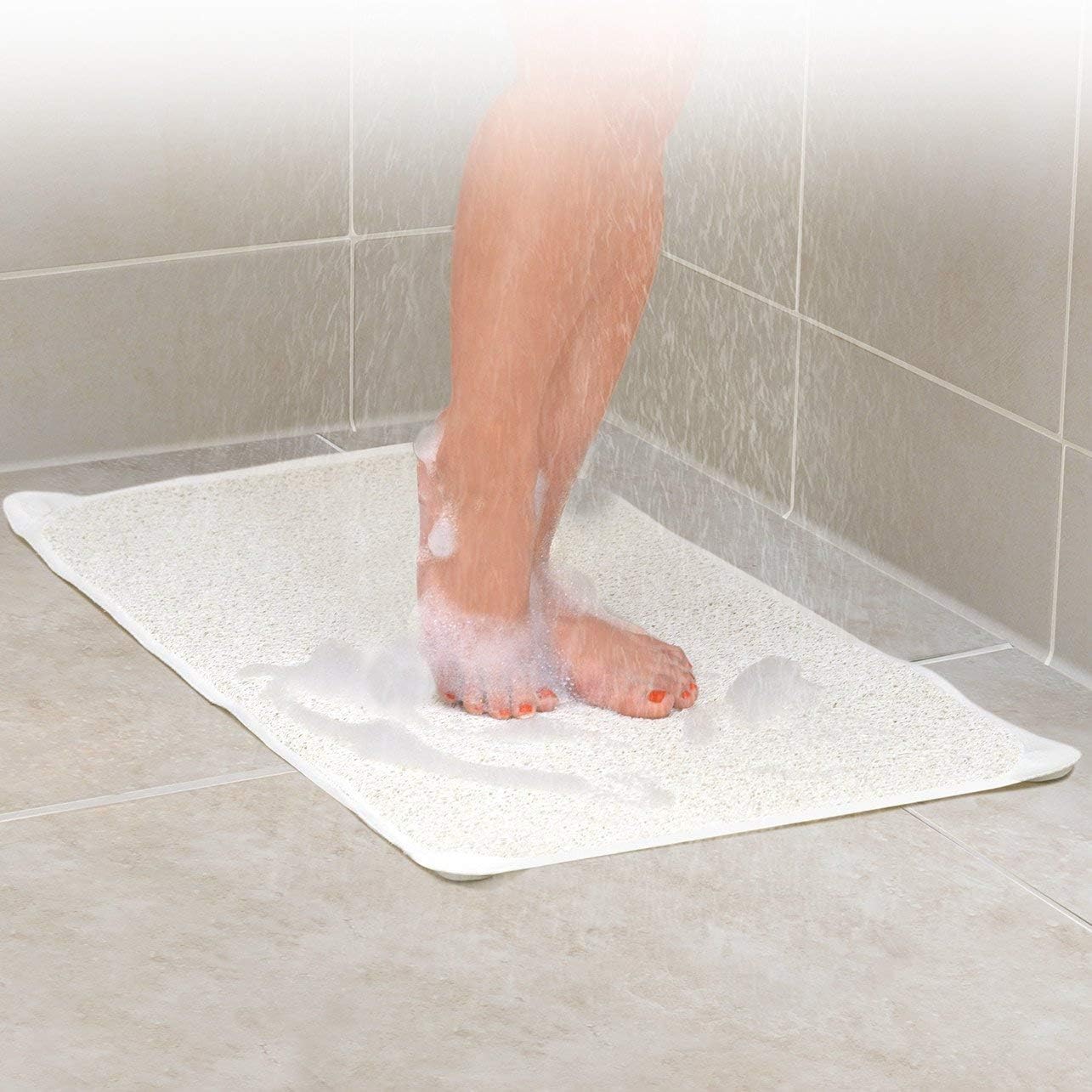 IdeaWorks Non-Slip Grip, Fast Drying Hydro Shower and Bath Rug Perfect for Elders and Children, White