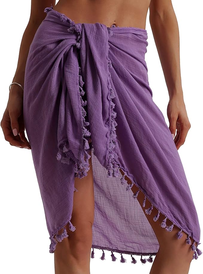Beach Sarong Pareo Womens Linen Cotton Swimwear Cover Ups Short Skirt