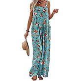 YESNO Women's Summer Casual Overalls Loose Wide Leg Jumpsuits Boho Floral Printed Baggy Rompers with Pockets PZH