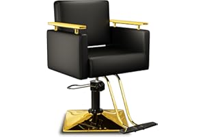 Baasha Professional Black and Gold Salon Chair, Luxury Hydraulic Styling Chair with Soft PU Leather, High-Density Foam Cushion, 360° Swivel, Heavy-Duty Steel Frame, 330 lbs Capacity, Ergonomic Design
