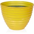 Alpine Corporation Pflanzgefäß 40,6 Cm Rund – Gelb Glasiert, Für Innen & Außen, Ideal Für Kräuter, Blumen & Kleine Bäume