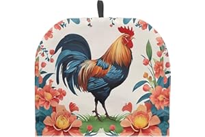 PJHEQOXE Rustic Farmhouse Teapot Dust Cover Tea Cozy for Teapot,Foldable Kitchen Kettle Dust Cover Tea Pot Decorative Cover for Kitchen,Tea Cosy with Vibrant Rooster (White)