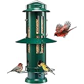 Kingsyard Squirrel Proof Bird Feeder for Outdoors Hanging, Metal Wild Bird Feeders with Removable Base and Baffle, Easy to Clean & Refill, 3 lbs Large Seed Capacity, Dark Green