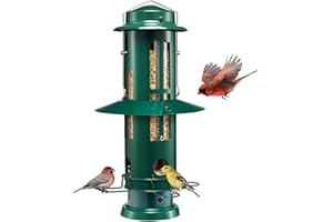 Kingsyard Squirrel Proof Bird Feeder for Outdoors Hanging, Metal Wild Bird Feeders with Removable Base and Baffle, Easy to Clean & Refill, 3 lbs Large Seed Capacity, Dark Green