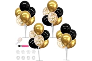 TONIFUL 4 Set Black Gold Balloon Centerpieces for Table,Balloon Stand Kit for Black Gold Party Decor 40th 50th 60th 70th Birthday Decorations Anniversary Graduation Decorations 2026 New Year Eve