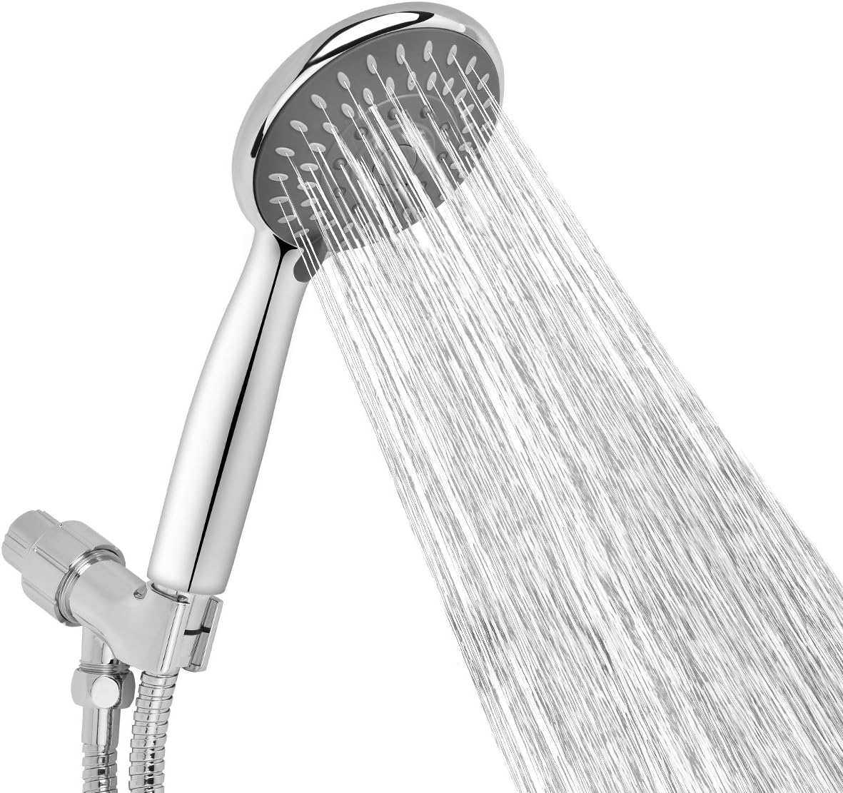 Aoche 5 Function Luxury Handheld Shower Head with Hose and Bracket Holder, Massage, Rainfall, Spa Experience, High Pressure, Water Saving, Easy Installation, Chrome Finish
