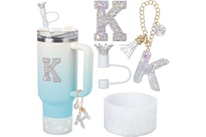 foci cozi Letter Charms for Stanley Cup Handle,Silicone Boot Accessories Charms for Stanley Cup 40oz 30oz,Crown Straw Cover Topper & Diamond Sticker(K)