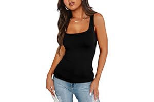 XIEERDUO Womens Square Neck Fitted Tank Tops Double Layer Seamless Slim Fit Shirts 2025 Basic Spring Summer